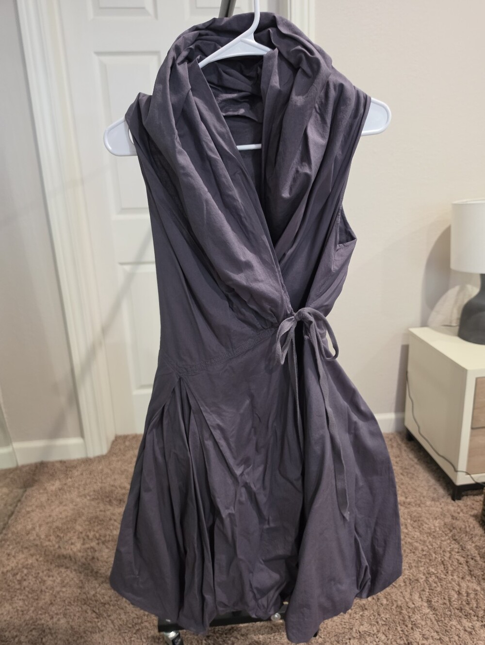 Elan Sleeveless Hooded Wrap Dress Gray Size Small Cotton